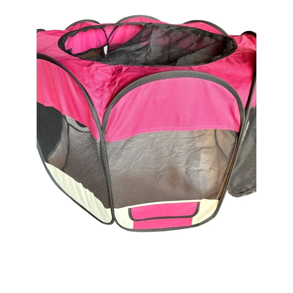 Portable Red & Beige Mesh Dog Playpen/pet playpen With Carrying Case - Doggie Do